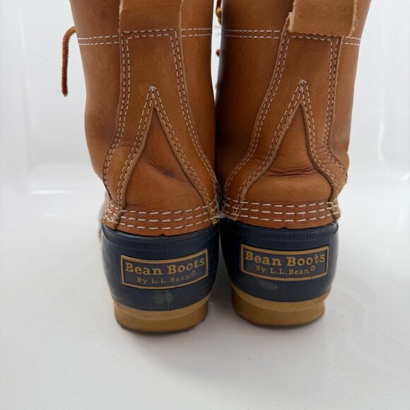 Vintage 90s LL BEAN Leather Lace Up Blue Duck Boots W7-8 / M5 - Picture 10 of 16